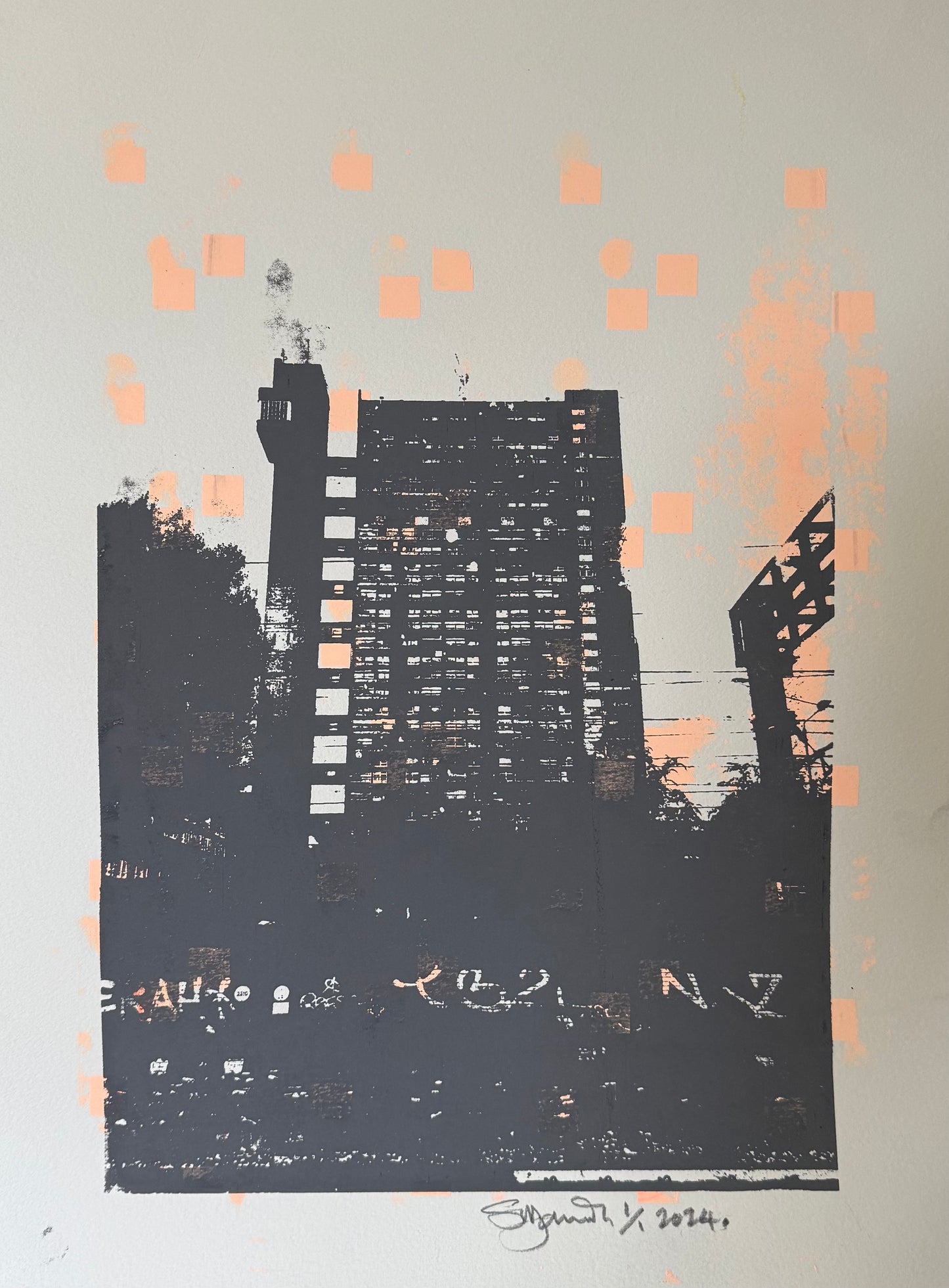 Trellick Tower Silk Screen Print grey no.2