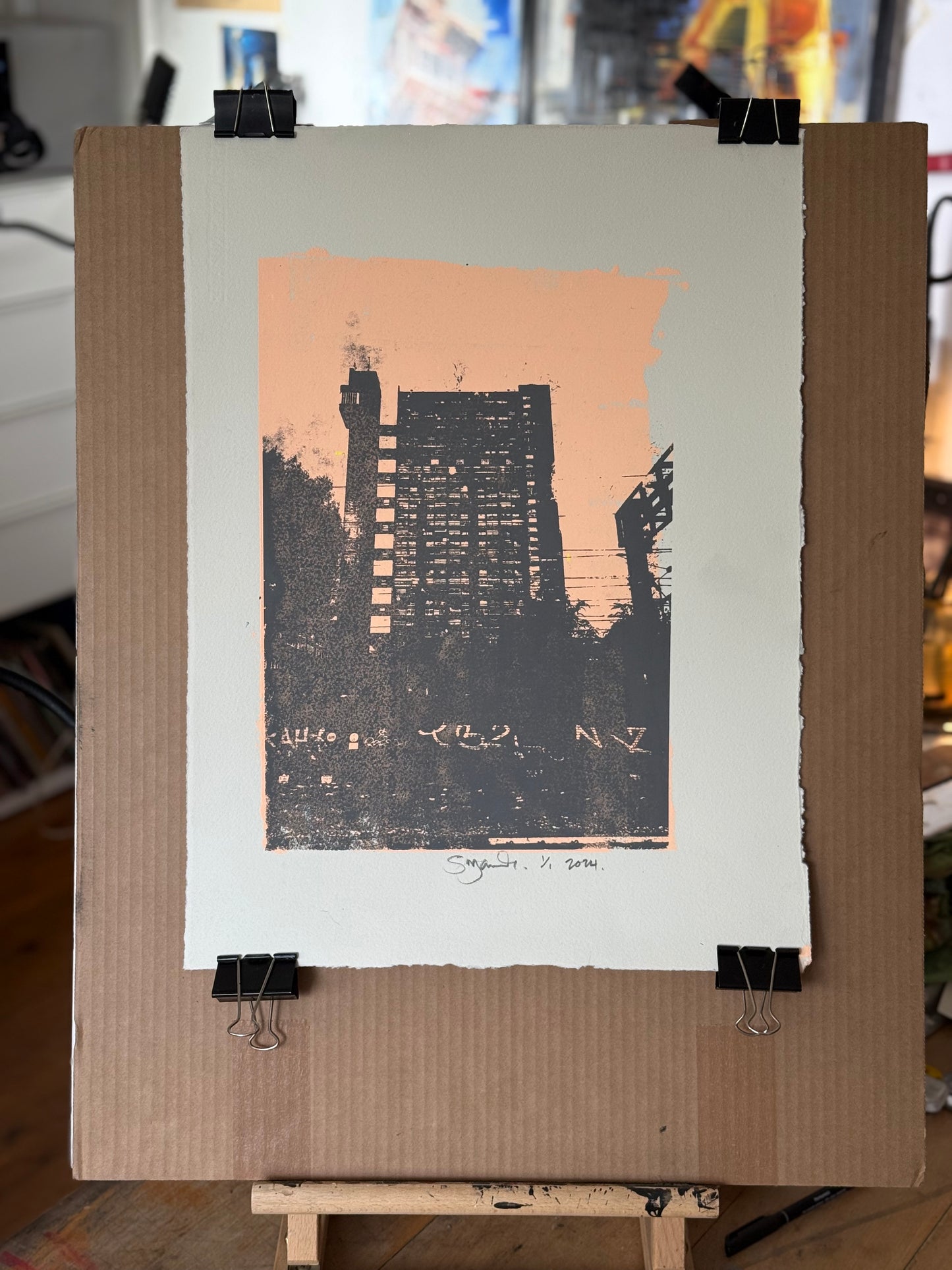 Trellick Tower Silk Screen Print grey no.1