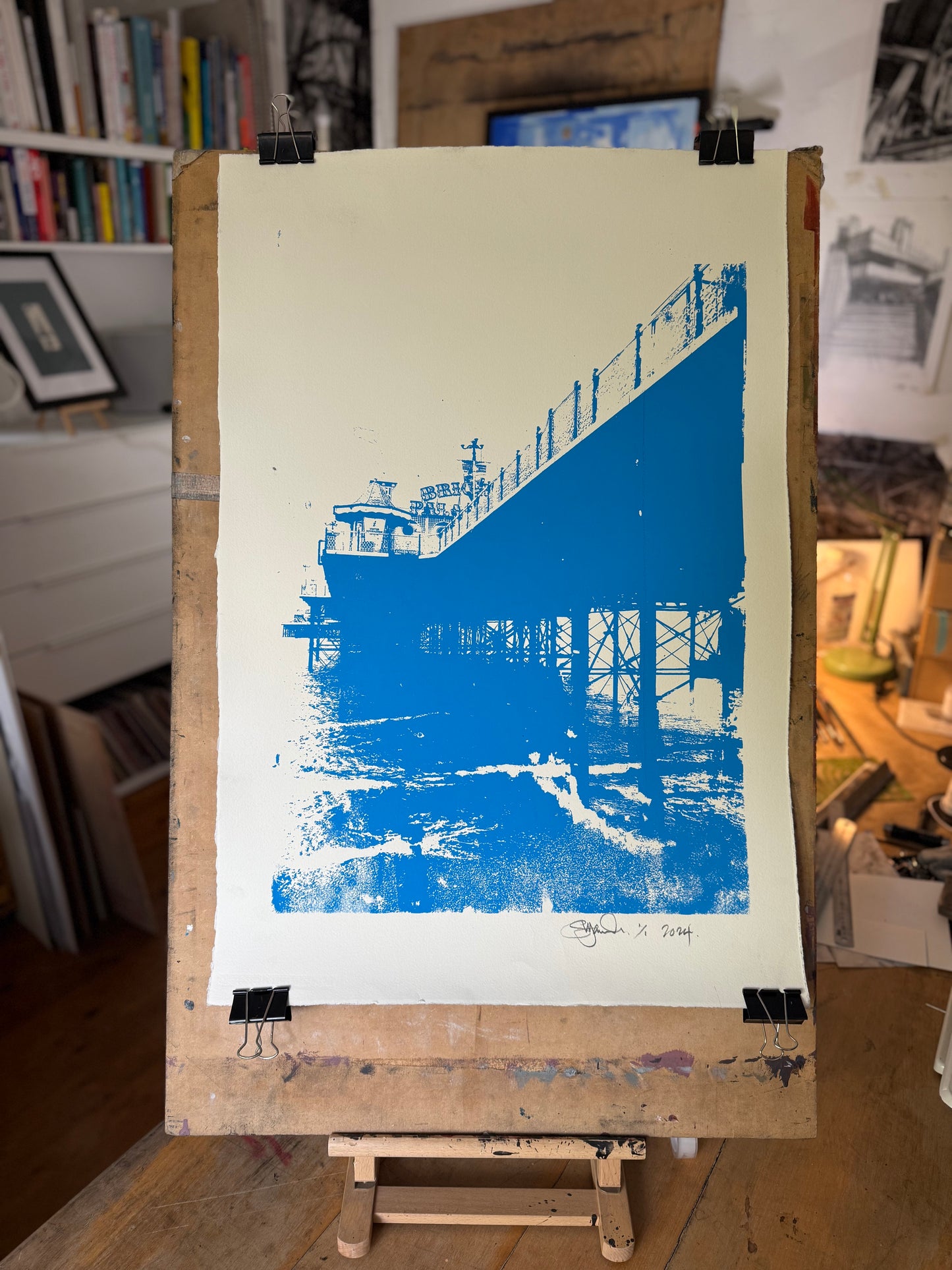 Brighton Pier Silk Screen Print blue