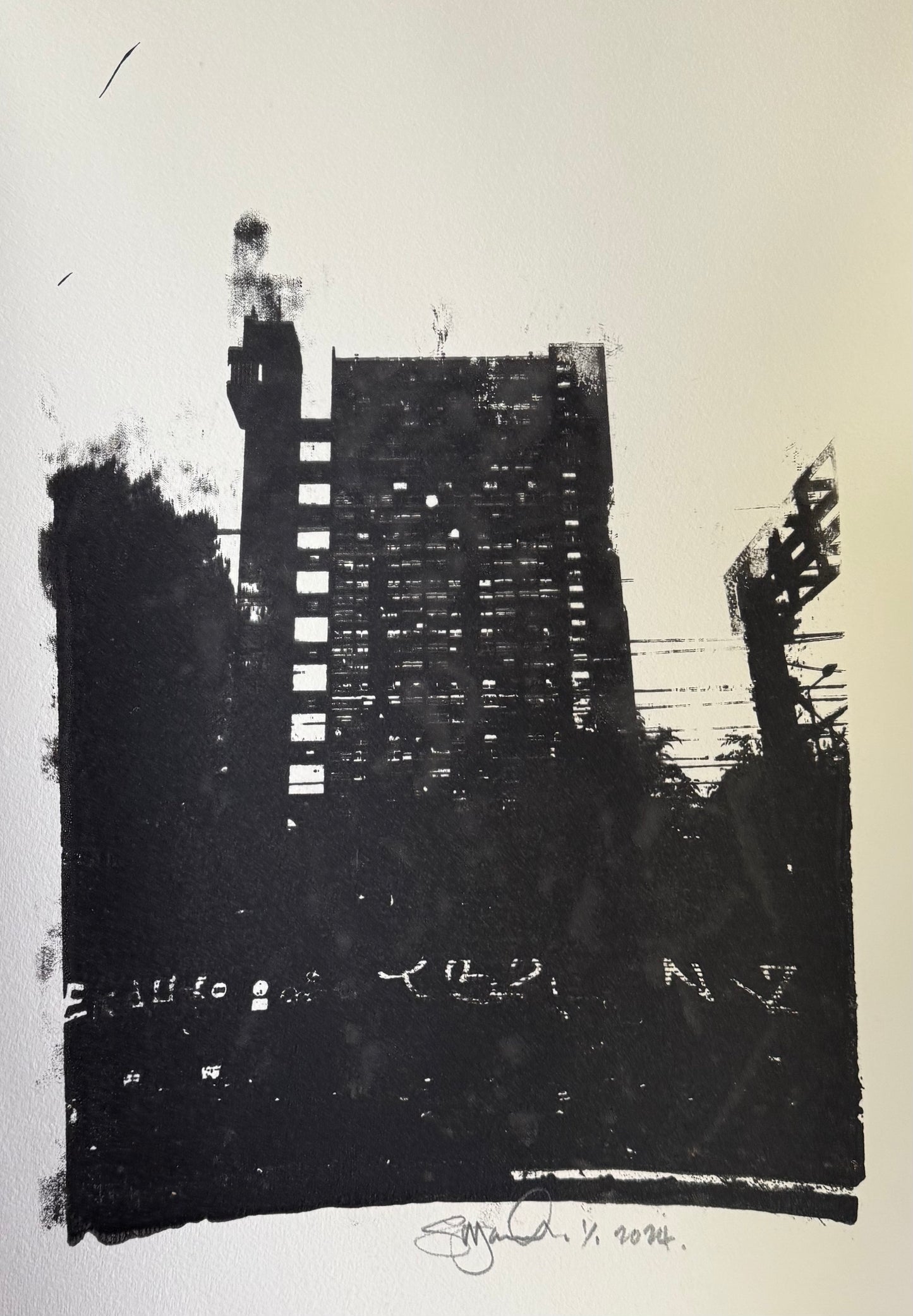 Trellick Tower Silk Screen Print. Black