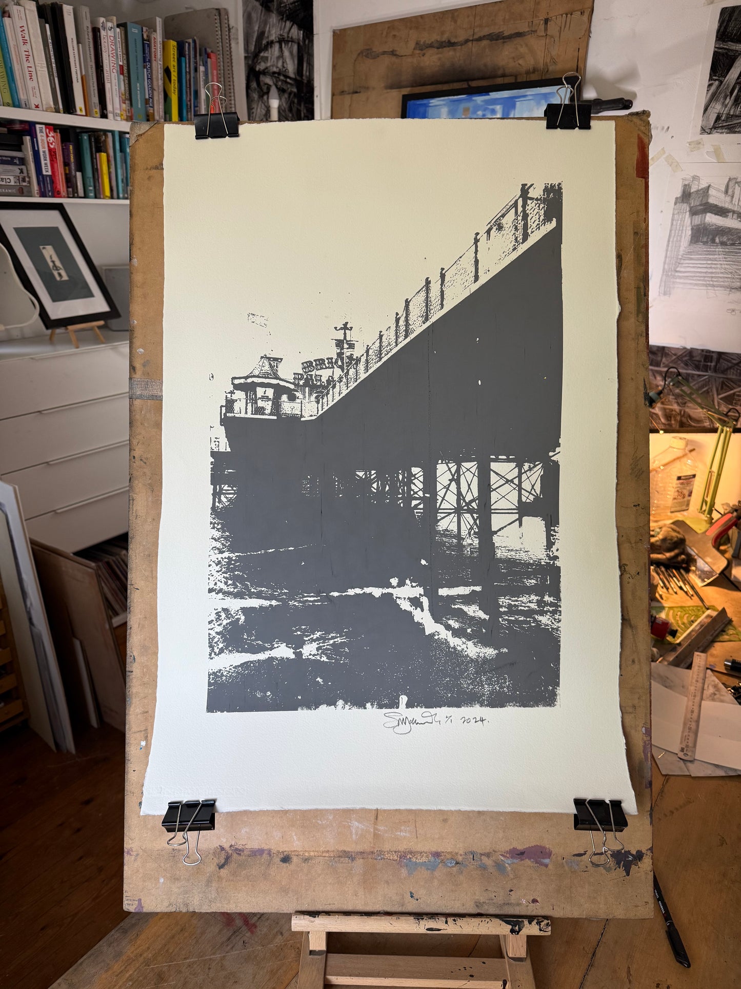 Brighton Pier Silk Screen Print grey