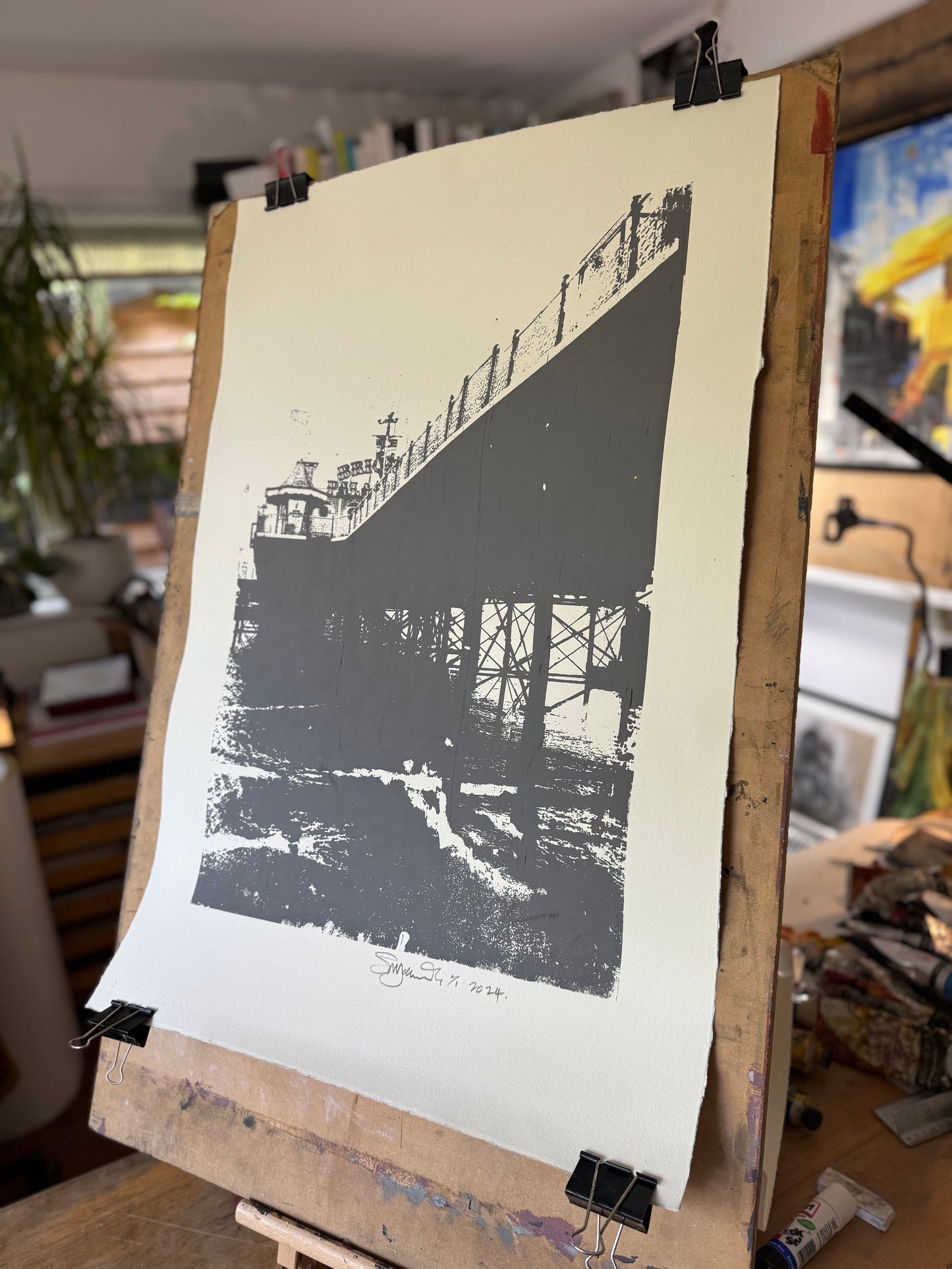 Brighton Pier Silk Screen Print grey