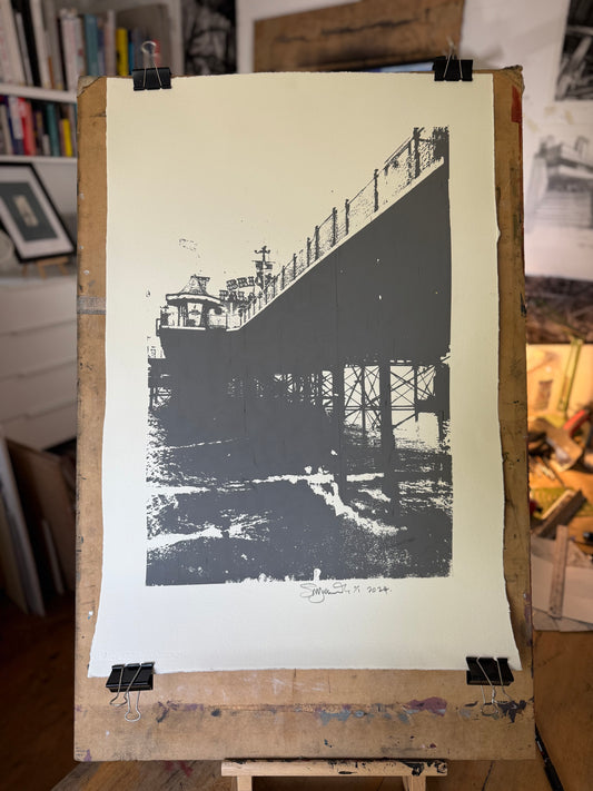 Brighton Pier Silk Screen Print grey