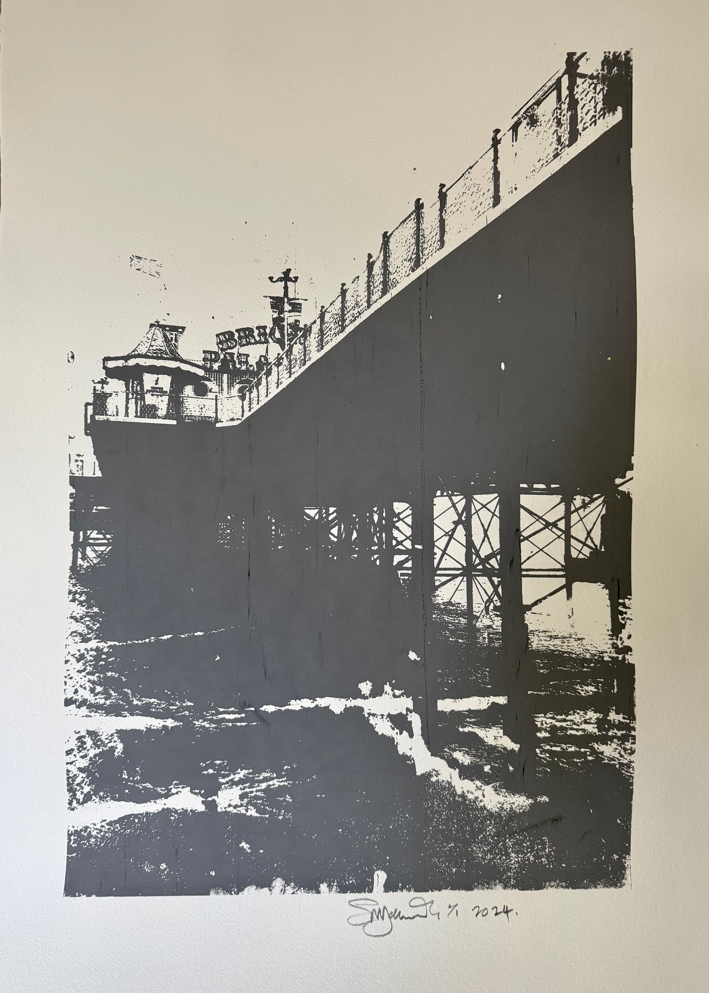 Brighton Pier Silk Screen Print grey